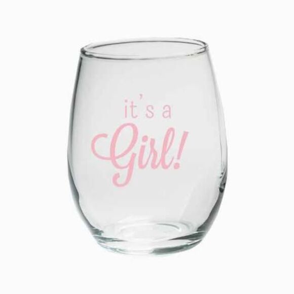 It's a Girl 9 oz. Stemless Wine Glass New Gender Reveal 1 Glass - Picture 1 of 2